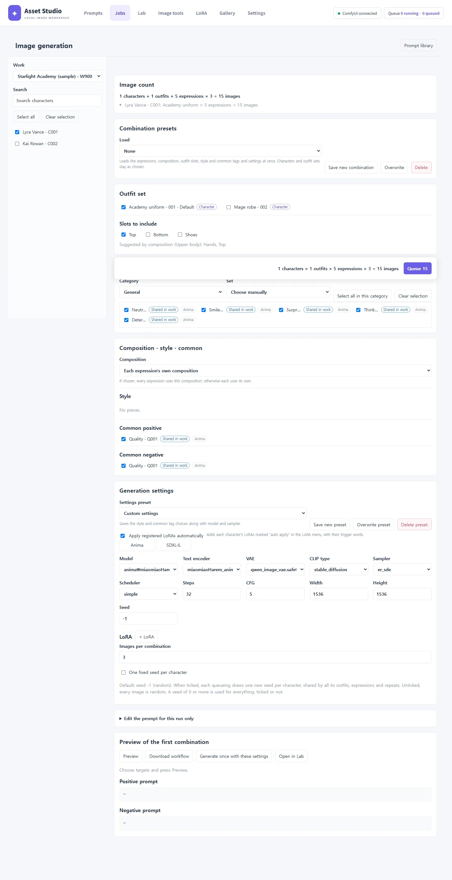 The Jobs screen