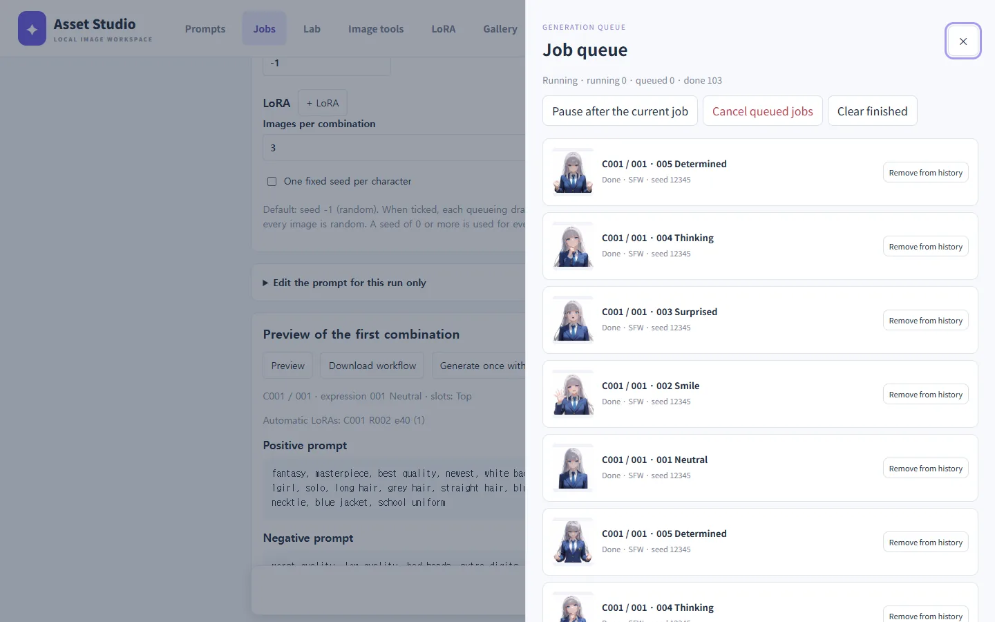 The queue panel