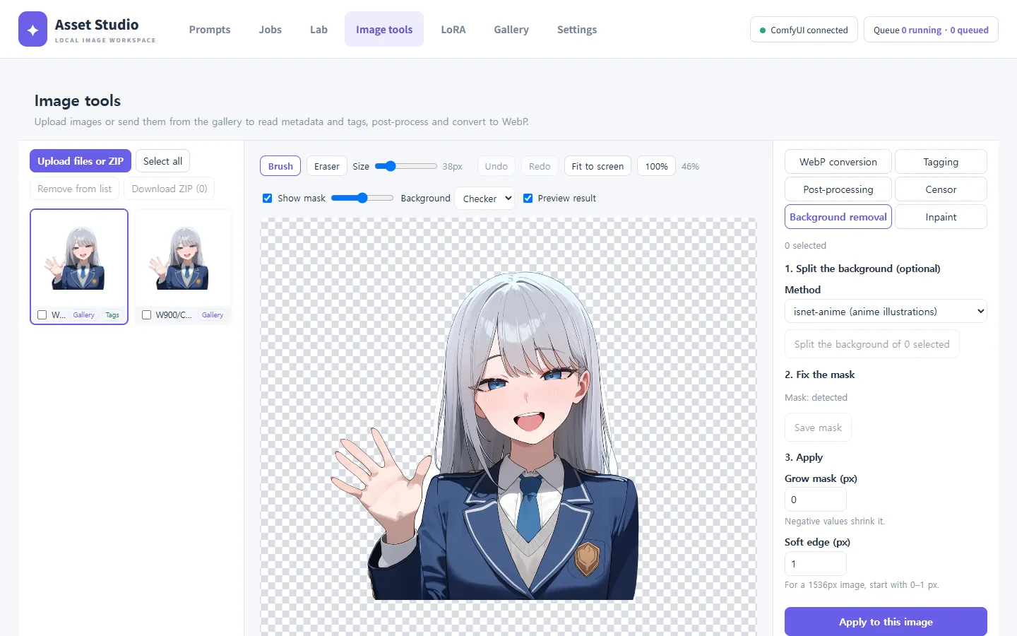 Background removal preview